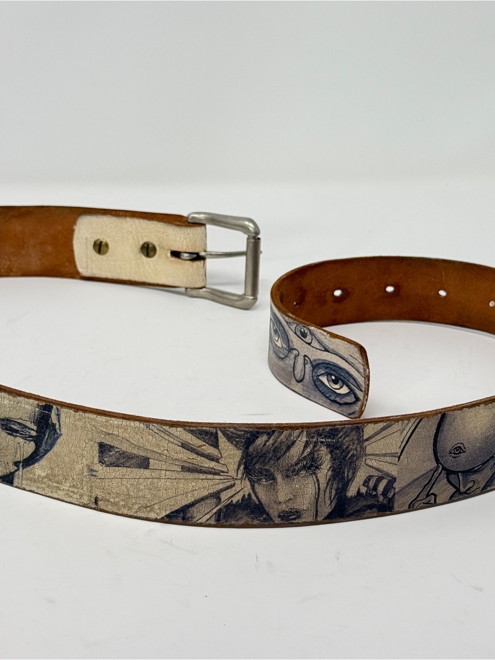 Hans Haveron Leather Art Belt Sketch Graphic Streetwear Wide Buckle. Size 36 - Picture 6 of 8
